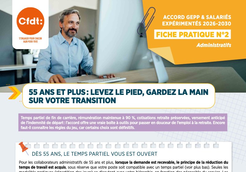 Aperçu de la fiche pratique n°2 : 55 ans et plus : levez le pied, gardez la main sur votre transition