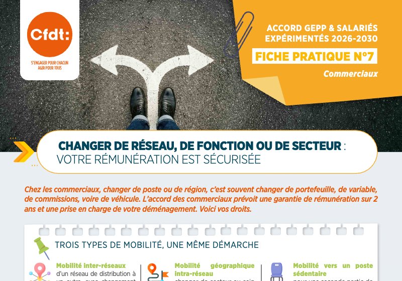 Aperçu de la fiche pratique commerciaux n°7 : Changer de réseau, de fonction ou de secteur : votre rémunération est sécurisée